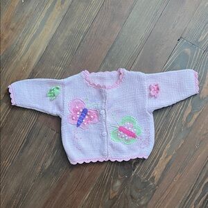 NWOT Art Walk Kids Pink Knit Cardigan with Butterfly Design & Matching Hat